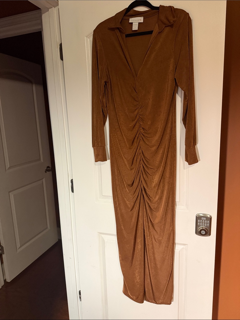Ashley Stewart Brown Ruched Long Sleeve Maxi Dress